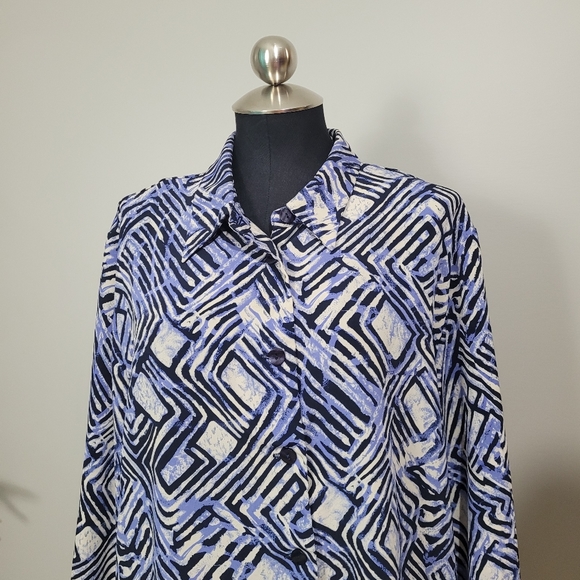 80s blue stripe tile print shirt - Picture 10 of 10